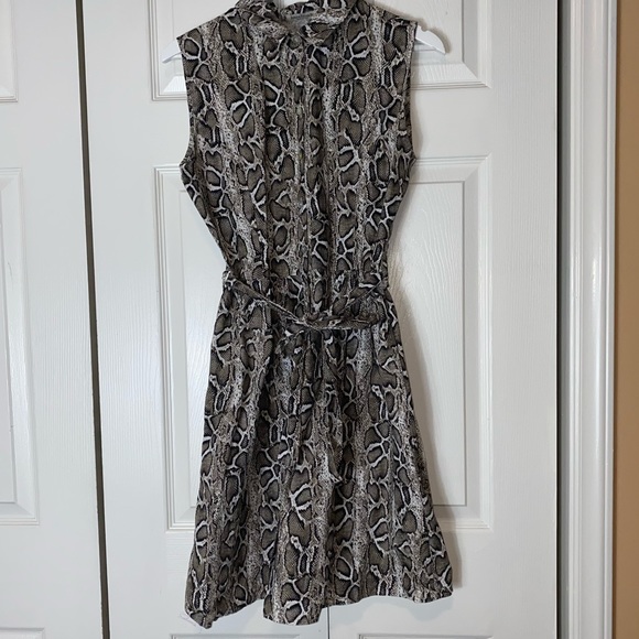 Laura Bianchi 100% Linen Snake Python Print Tie Waisted Sleeveless Shirt Dress - Picture 6 of 8